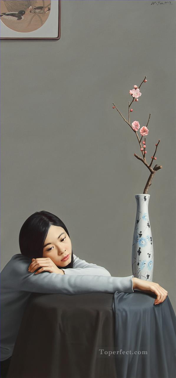 boudoir repinings peach blooms again Chinese girl Oil Paintings